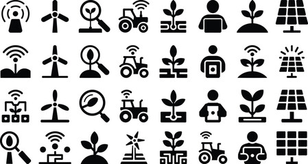 Sustainable Agriculture Icons EcoFriendly Farming  Renewable Energy Symbols