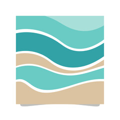 An abstract illustration featuring serene blue and teal ocean waves gently meeting a sandy beach, perfect for a calming design.