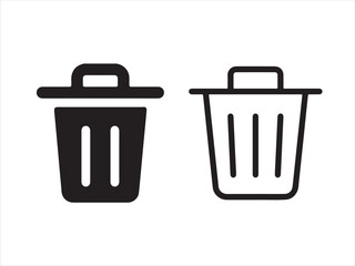 Trash bin icon in black and white, isolated on white background