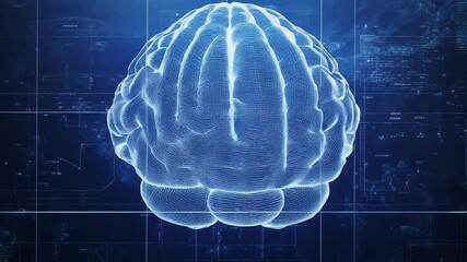 Glowing blue human brain processing data on futuristic interface - Powered by Adobe