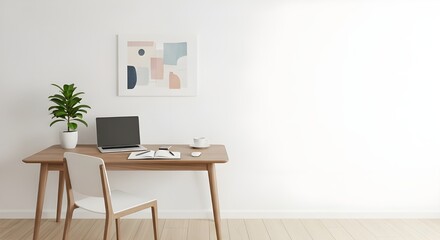 Modern Minimalist Home Office Workspace with Laptop and Decor