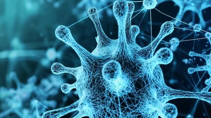 Microscopic view of virus cells showing connections and network - Powered by Adobe