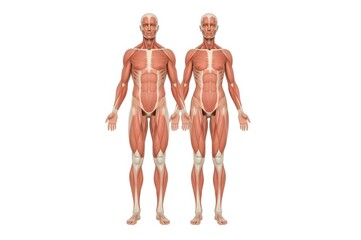 Identical Muscular Male Anatomy, Studio, White Background, Medical Illustration