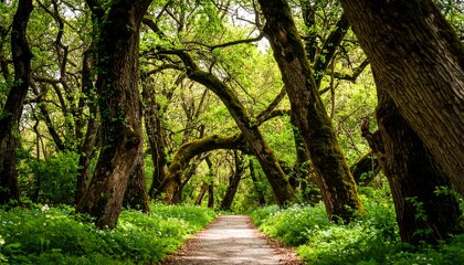 Obraz premium Forest Path Through Lush Trees
