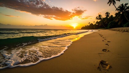 Golden sunset over a tropical beach