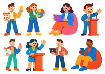 Naklejka premium PNG Diverse professionals in colorful activities, element set on transparent background