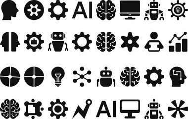 AI Technology Icons Artificial Intelligence and Machine Learning Symbols