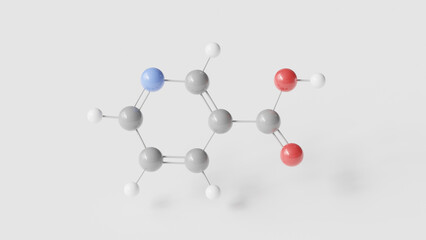 nicotinic acid molecule 3d, molecular structure, ball and stick model, structural chemical formula vitamin b3