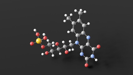 flavin mononucleotide molecule 3d, molecular structure, ball and stick model, structural chemical formula vitamin b2