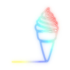 Neon Glowing Ice Cream Cone Dessert Sweet Treat Outline isolated transparent background PNG