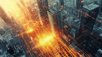 Smart city connecting buildings with futuristic data network - Powered by Adobe