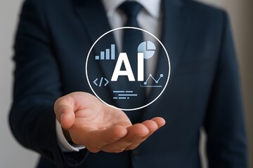 A man in a suit presenting the AI concept. 