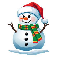cute snowman wearing Santa hat and scarf isolated christmas theme design