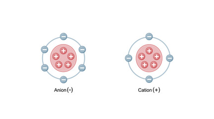 Anion and Cation Structure. Scientific Design. Vector Illustration.