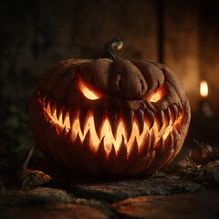 Menacing Jack-o'-Lantern with Fiery Eyes for Halloween Night