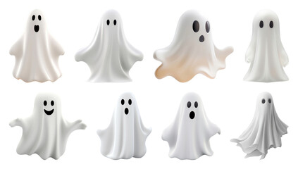 PNG Cute cartoon ghost illustrations, element set on transparent background
