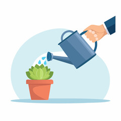 Watering Succulent Plant With Watering Can