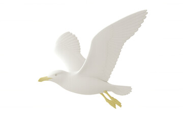 Fototapeta premium Elegant seagull soaring, wings extended wide, revealing intricate plumage against pristine white backdrop