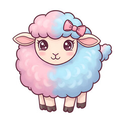 Fototapeta premium Adorable cotton candy sheep with a bow, perfect for baby showers or nursery decorations