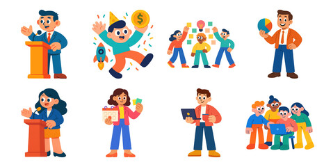 Fototapeta premium PNG Colorful business character illustrations, element set on transparent background