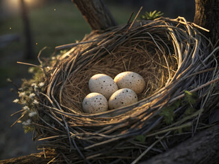 eggs resting in a natural straw nest,
