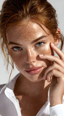 Obraz premium Close-up Portrait of a Young Woman with Freckles