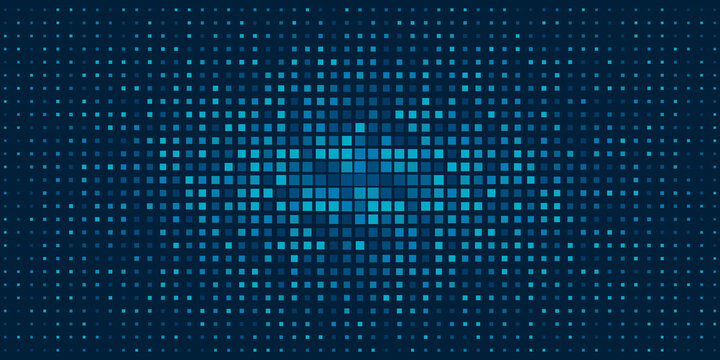 Blue pixel grid with gradient effect. Digital abstract background for tech, data, or cybersecurity themes. Geometric square pattern in varying shades of blue