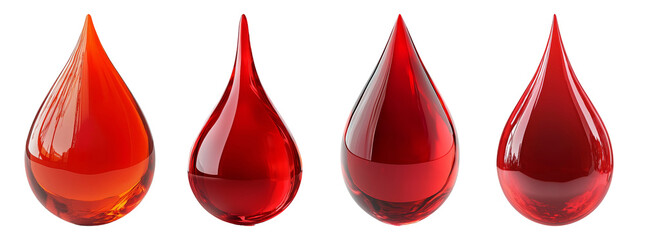 Fototapeta premium Realistic Red Liquid Drops with Glossy Finish on Transparent Background
