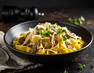 Tagliatelle pasta with truffle cream and Parmesan cheese