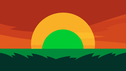 Green Flash at Sunset Beautiful Nature Vector Illustration