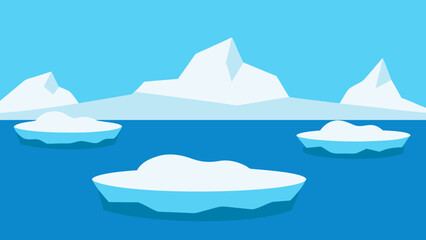Ice Floes in Polar Sea Arctic Nature Vector Illustration