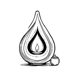 A single drop of liquid oil, a clear vector icon, reflects the clean, natural environment