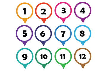 Button Map Pointer Set With Number Bullet Point From 1 To 10 - Vector Illustration Isolated On Transparent Background