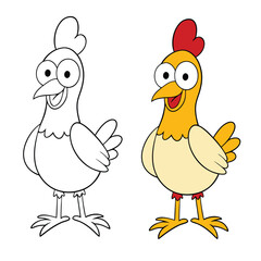 A hilarious cartoon chicken stands out with big eyes and silly expressions, perfect for kids to color and enjoy a fun, playful farmyard adventure.
