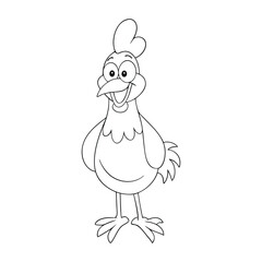 A hilarious cartoon chicken stands out with big eyes and silly expressions, perfect for kids to color and enjoy a fun, playful farmyard adventure.
