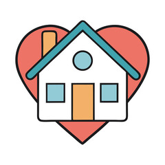 A simple house icon with a heart inside, symbolizing love, warmth, and comfort at home—a perfect representation of family, care, and cozy living spaces.
