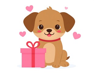 Fototapeta premium Cute cartoon dog with gift