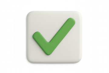 Green checkmark glowing on white rounded square, signaling successful validation against transparent backdrop