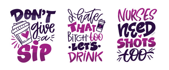 Trendy hand drawn doodle lettering quote about drinks - wine. Wine lover. Lettering for t-shirt design, mug print, bag print, clothes fashion. 100% hand drawn vector image.