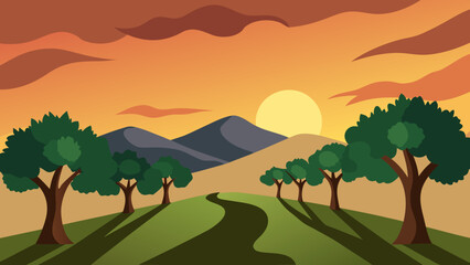 Fototapeta premium Peaceful Olive Grove Nature Vector Illustration Mediterranean Landscape Scene