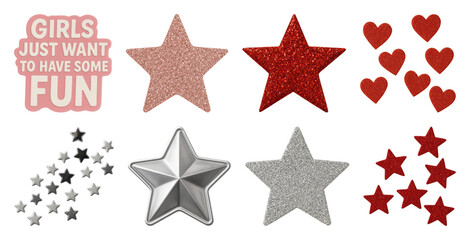 Fototapeta premium PNG Glittery stars hearts fun, element set on transparent background