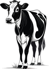 minimalist black and white cow standing.