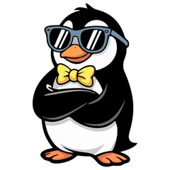 Cute Cartoon Penguin Wearing Glasses Holding a Baseball Illustration