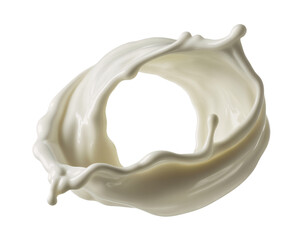 White Milk Splash Forming a Ring with Bubbles on Transparent Background liquid fluid