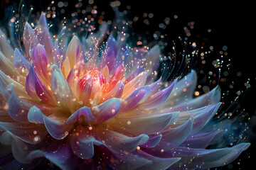 Ethereal Luminous Fantasy Flower with Colorful Petals and Magical Sparkles