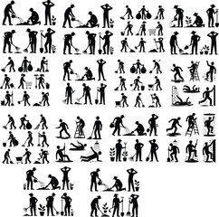 Gardening and cleaning activities silhouettes people