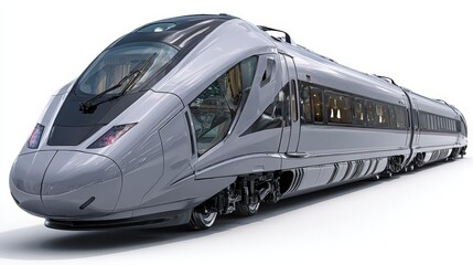 Fototapeta premium Sleek Modern High Speed Train Design Isolated on White Background Perfect for Transportation Industry Stock Photos