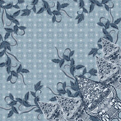 blue hijab design with wayang motif