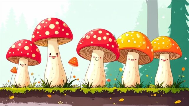 Cute mushrooms forest illustration