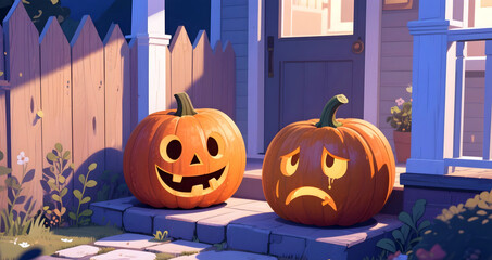 Obraz premium Happy and sad jack-o-lantern buddies. Ai